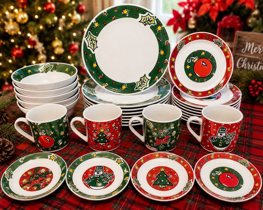 Gibson Everyday Christmas Dinnerware 20 Piece Set Service for 4 Holiday Dishes